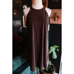 Candie's NWT Dress Women XL Brown Velvet Zigzag High Neck Sleeveless Short Y2K